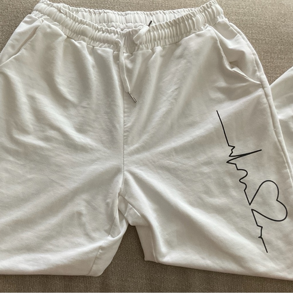 White Jogger Pants with Black Design